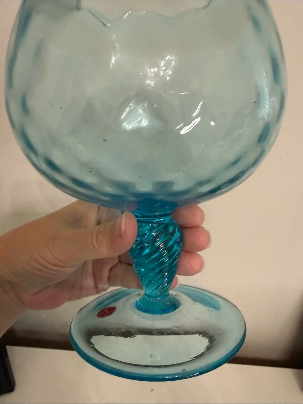 Vintage Italian Empoli Aqua Blue Glass Brandy Snifter Set 6 Cups MCM